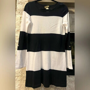 Tommy Bahama swing long sleeve black and white blocked stripe dress, medium
